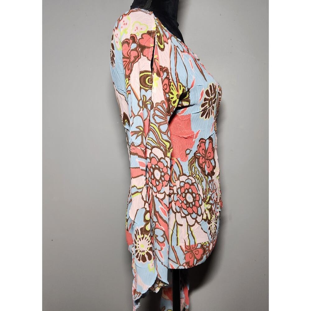 Vtg Cache Y2K Floral Bell Sleeve Side Tie Blouse Boho Psychedelic Top M - Picture 10 of 11